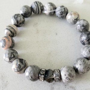Beaded Picasso Jasper Gemstone Stretch Bracelet
